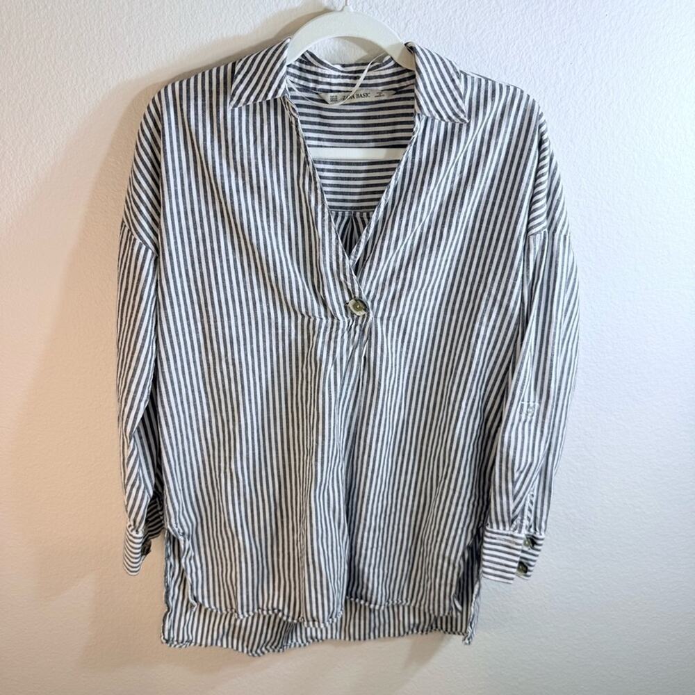 ZARA Striped Button-Front Oversized Shirt